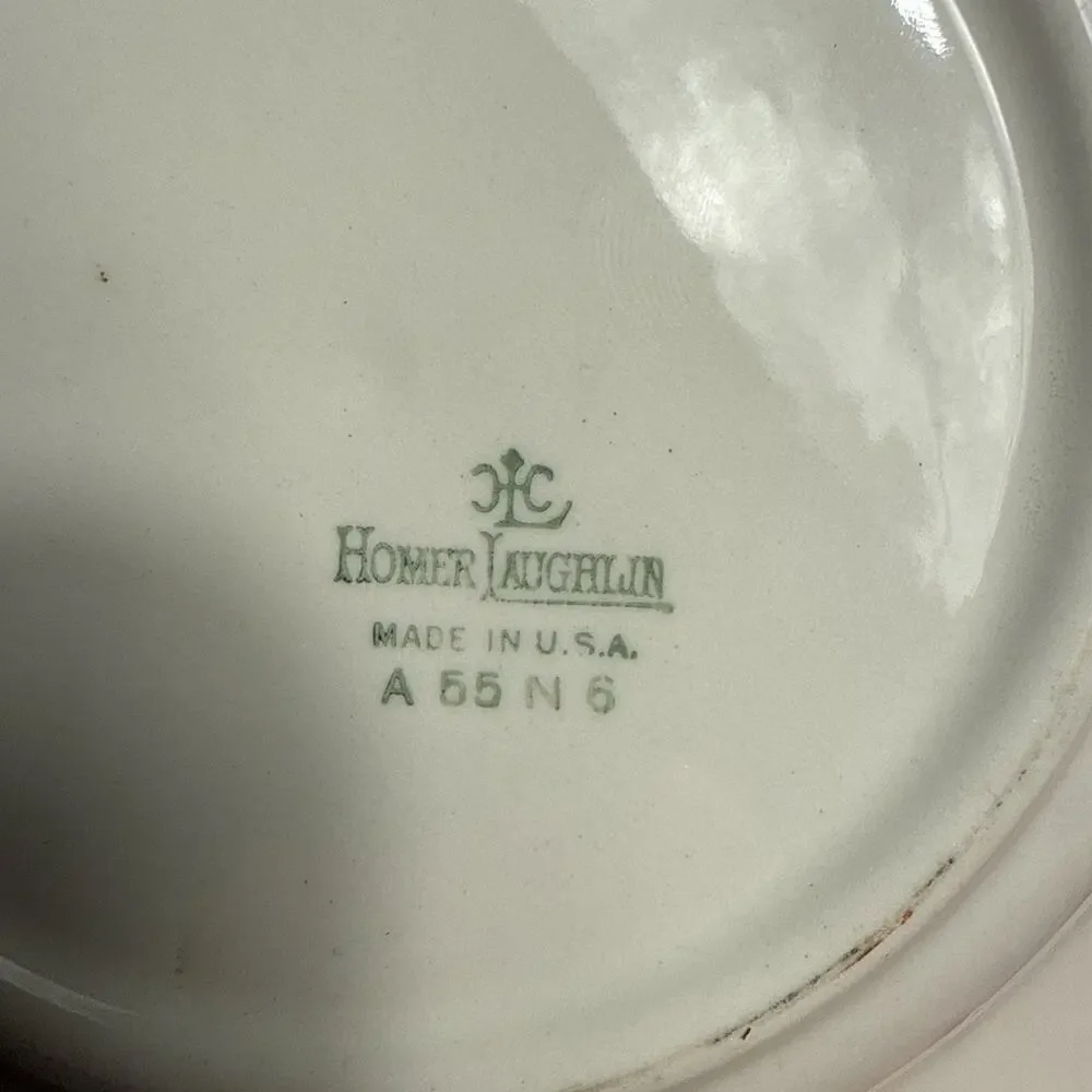 Vintage Homer Laughlin Pink Gray Leaves 8” Rimmed Soup Bowl